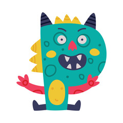 Monster Alphabet with Capital Letter P with Bulging Eyes Vector Illustration