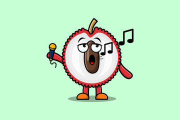 Cute cartoon Lychee singer character holding mic in flat modern style design illustrations