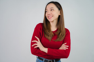 portrait of attractive asian woman isolated on white background