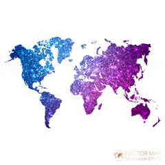 Fototapeta na wymiar World map in geometric wireframe blue with purple polygonal style gradient graphic on white background. Vector Illustration Eps10.