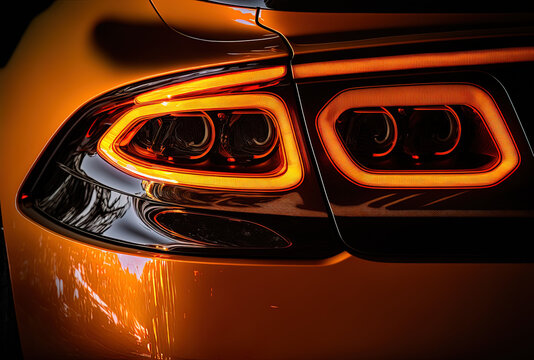a close up of an orange contemporary car's backlights. Generative AI