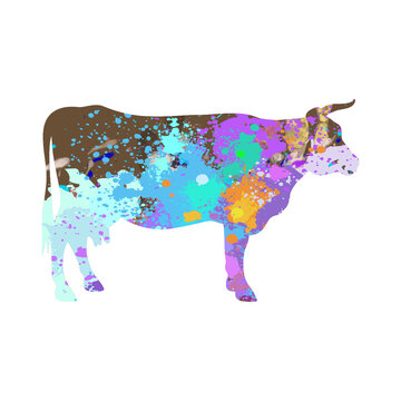 Watercolor cow drawing, Cow drawing with watercolor, Colorful Cow drawing, Cow