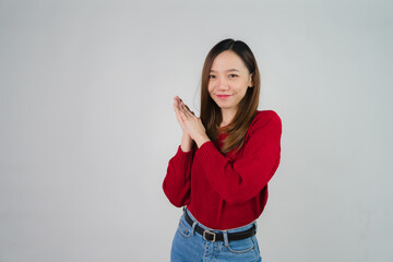  portrait of attractive asian woman isolated on white background