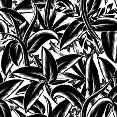 Tropical leaves hand drawn seamless pattern. Botanical trendy design in gray monochromatic style colors. Design for fabric, wallpaper or wrap papers. light background. foliage background. nature 