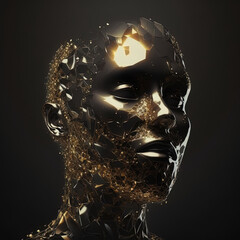 abstract shiny stone human portrait by generative ai