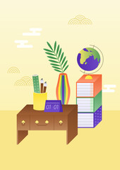 Naklejka premium Vector illustration of a Korean traditional table and book.