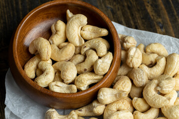 Hard roasted and peeled cashew nuts on the table
