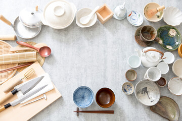 和食イメージ、背景素材、日本料理の調理器具　和食器