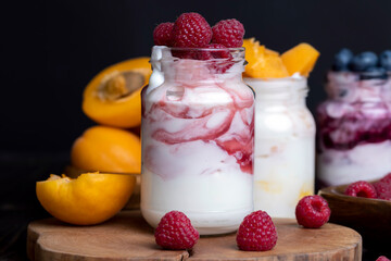 Fresh delicious yogurt made from milk with blueberry flavor