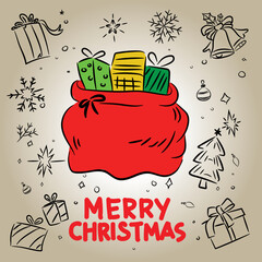 Collection of vector illustration of Christmas symbol in sketch hand drawing