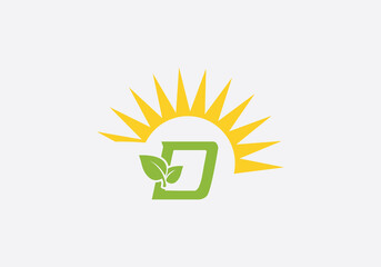Green healthy leaf logo and Solar panel icon. Solar Energy symbol design and eco sun logo design image
