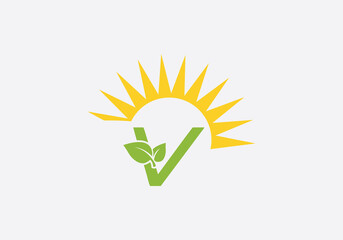 Green healthy leaf logo and Solar panel icon. Solar Energy symbol design and eco sun logo design image