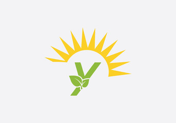 Green healthy leaf logo and Solar panel icon. Solar Energy symbol design and eco sun logo design image