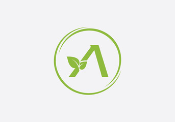 Green leaf circle logo and Eco nature business symbol design with the letters and alphabets. Eco logo. Pure fresh green leaf logo