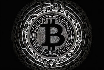 Obraz premium Bitcoin logo on a background of black and white. Generative AI