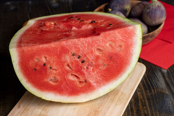 Sliced ripe and juicy watermelon of red color