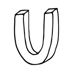 letter U hand drawn in doodle style.