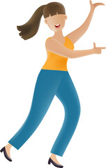 Woman in happy manner pointing at something. People character and lifestyle PNG side view.