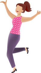 Woman in happy manner. Woman character and lifestyle. People character PNG side view.