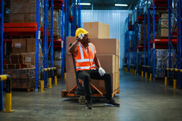 Bankruptcy or Depressed Industrial African American workers in warehouse factory. import export...