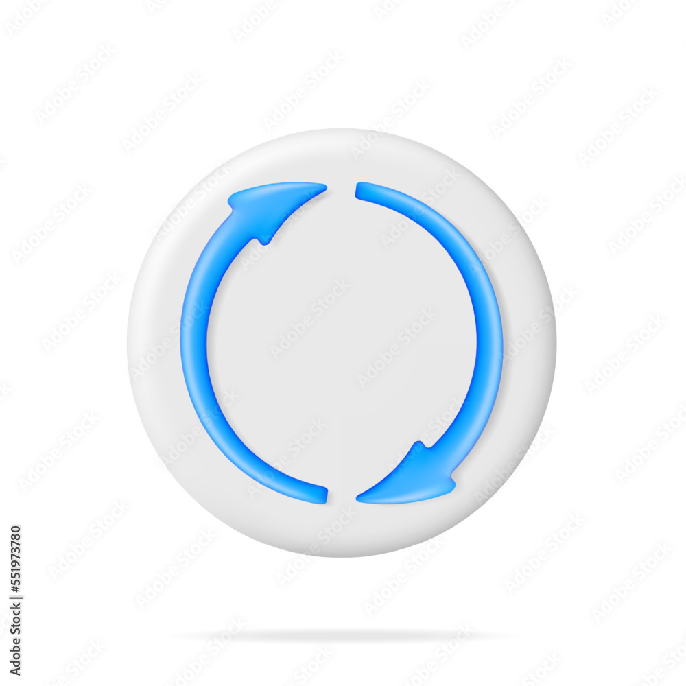 Poster 3d synchronization icon isolated. render sync sign in round shape. cloud computing or refresh, resta