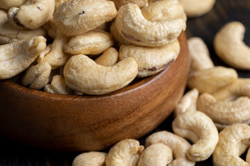 Hard roasted and peeled cashew nuts on the table