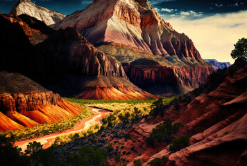 beautiful Zion Canyon slopes utah. usa. Generative AI