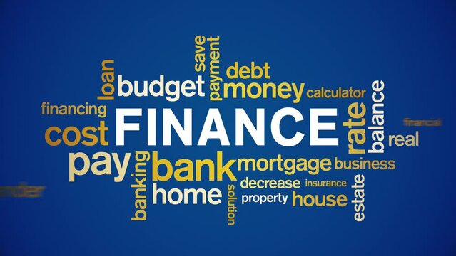 4k Finance Animated Tag Word Cloud;Text Design Animation typography seamless loop.