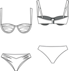 women lingerie and swimwear drawing, shirring detail , bikini design