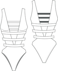 women fantasy body, swimsuits, swimwear, stripes and bias detail