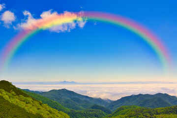 知床峠より雲海のかなたの国後島を望む