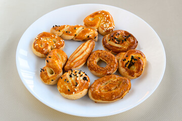 Turkish homemade sweet and savory cookies .Tatli tuzlu kurabiye. Karisik kuru pasta .