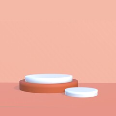 3d render, abstract geometrical background with violet red translucent round glass. Modern minimal showcase mockup. Vacant pedestal, empty podium, stage platform for