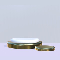 3d render, abstract geometrical background with violet red translucent round glass. Modern minimal showcase mockup. Vacant pedestal, empty podium, stage platform for