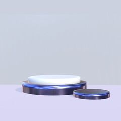 3d render, abstract geometrical background with violet red translucent round glass. Modern minimal showcase mockup. Vacant pedestal, empty podium, stage platform for