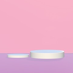 3d render, abstract geometrical background with violet red translucent round glass. Modern minimal showcase mockup. Vacant pedestal, empty podium, stage platform for