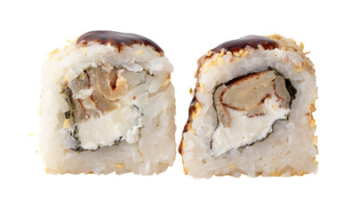 Japanese rolls isolated on white background.