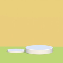 3d render, abstract geometrical background with violet red translucent round glass. Modern minimal showcase mockup. Vacant pedestal, empty podium, stage platform for