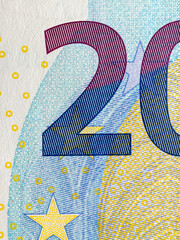 Twenty euro banknotes, close up