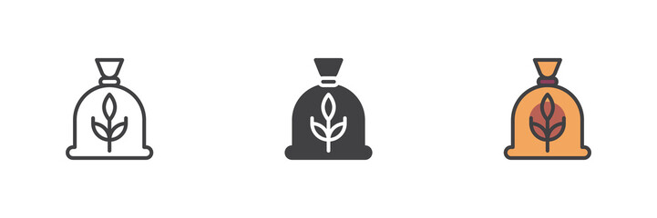 Sack of wheat different style icon set