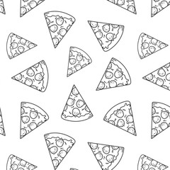 doodle drawing, pizza background for pizzeria, canteen, restaurant on light with dark lines