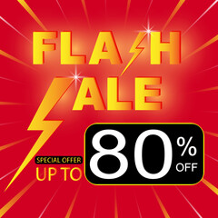 Fototapeta na wymiar Flash Sale shopping poster or banner with flash icon and discount text on red background. Special offer Flash Sale campaign or promotion. Social media post template Flash Sale and discount background.