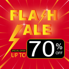 Fototapeta na wymiar Flash Sale shopping poster or banner with flash icon and discount text on red background. Special offer Flash Sale campaign or promotion. Social media post template Flash Sale and discount background.