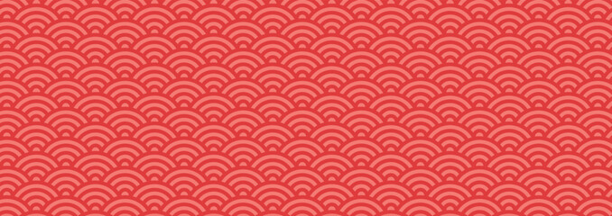 和風背景素材　赤色の青海波模様　横長