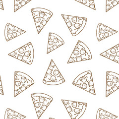 doodle drawing, pizza background for pizzeria, canteen, restaurant on light with brown lines