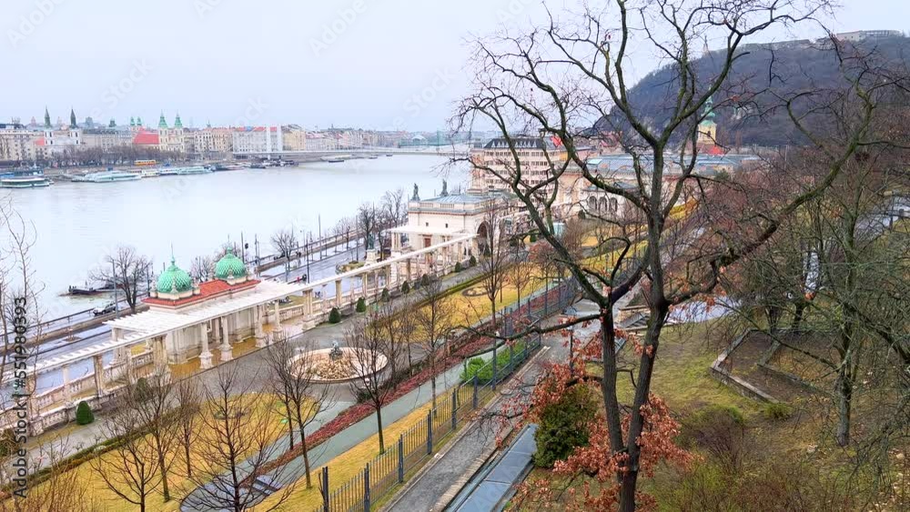 Sticker Castle Garden Bazaar and Danube River from the Castle Hill, Budapest, Hungary