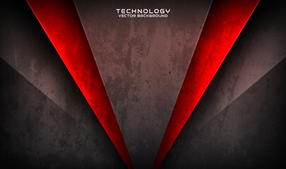 3D gray rough grunge techno abstract background overlap layer on dark space with hot red decoration. Modern graphic design element cutout style concept for banner, flyer, card, or brochure cover