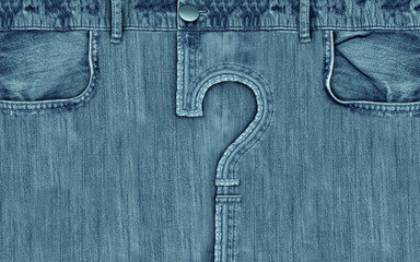 Sex questions and sexuality question symbol as denim jeans with a zipper shaped as a symbol of uncertainty representing issues related to STD and fertility information - obrazy, fototapety, plakaty