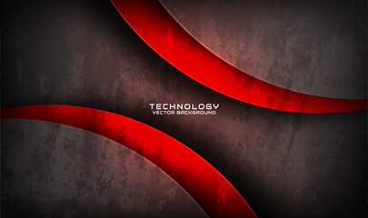 3D gray rough grunge techno abstract background overlap layer on dark space with hot red decoration. Modern graphic design element cutout style concept for banner, flyer, card, or brochure cover