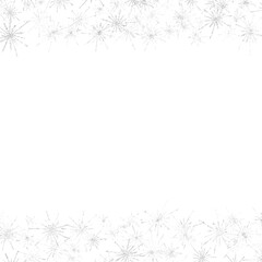 isolated white silver snowflakes top and bottom border overlay on a transparent background